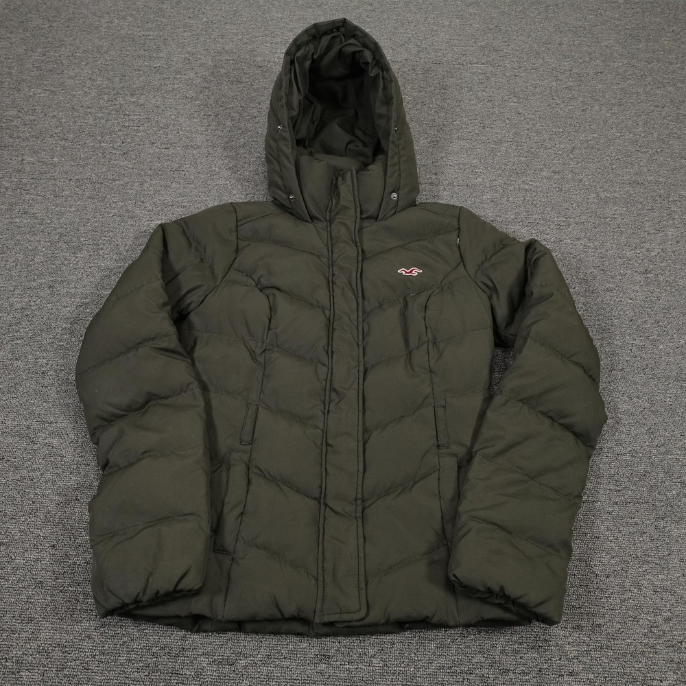 Hollister Jacket Womens Small Green Hooded Down Puffer Quilted Winter Warm